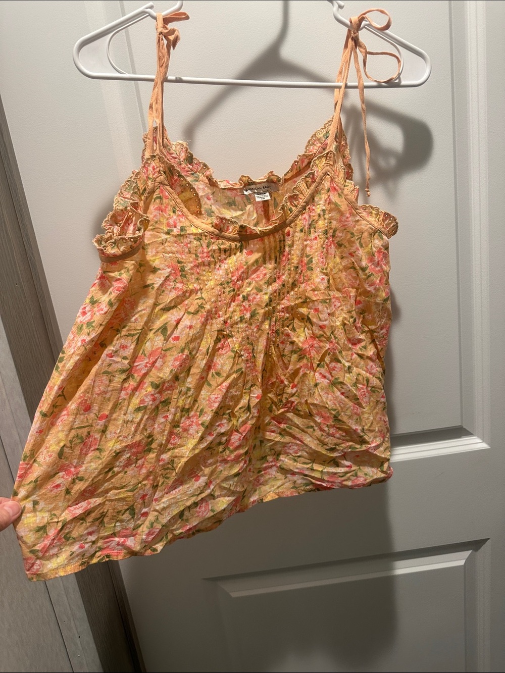 American Eagle Outfitters Yellow Floral Tie-Shoulder Satin Cami